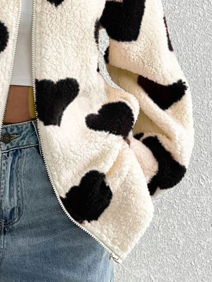 Valentines Inspired Fleece Jacket - Heart Print
