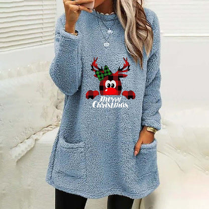 Christmas Fleece Jumper with Pockets - Christmas Deer - Various Colours