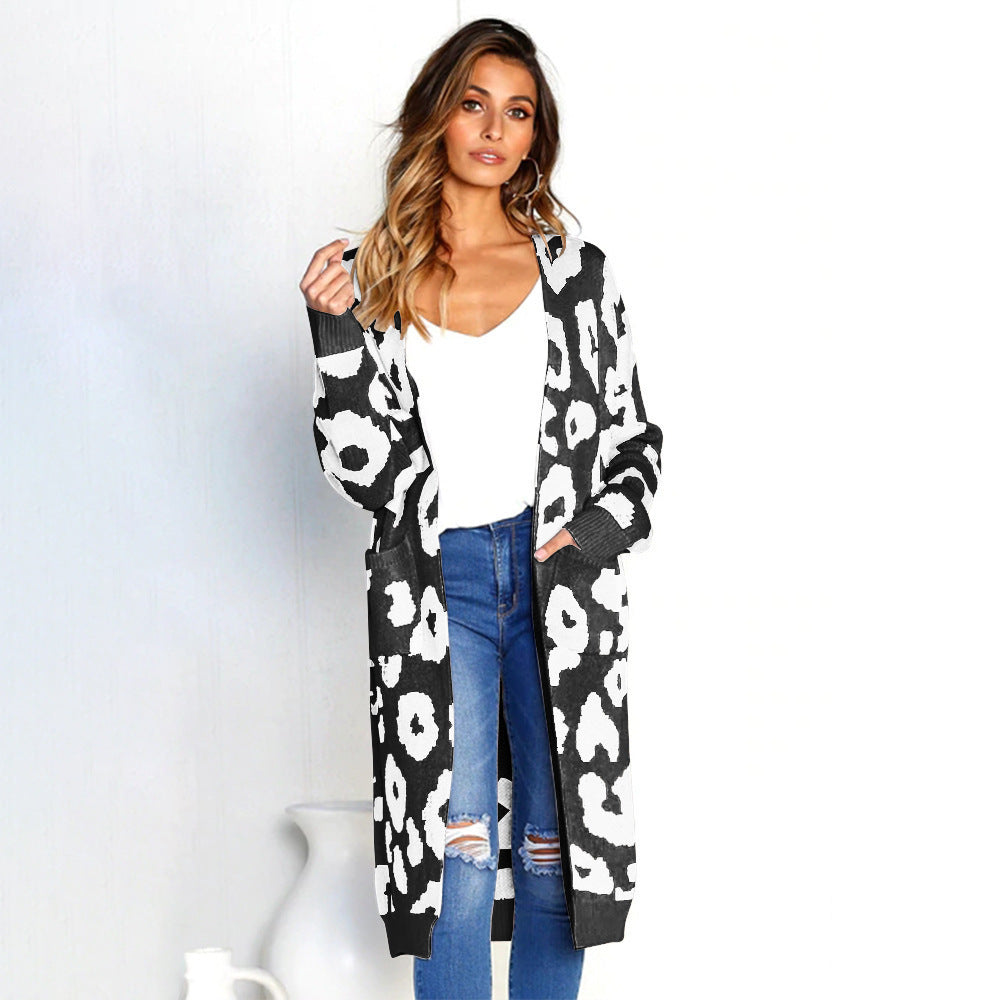 Women's Long Length Leopard Print Cardigan