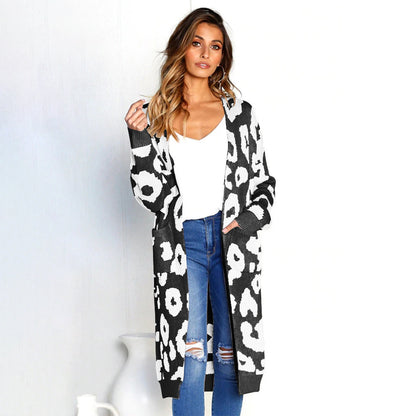 Women's Long Length Leopard Print Cardigan