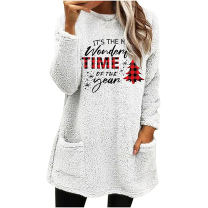 Christmas Fleece Jumper with Pockets - Wonderful Time - Various Colours