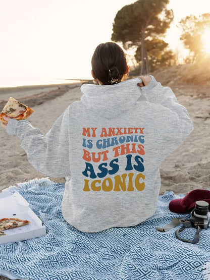 Women's Slogan Hoodie - Anxiety Iconic