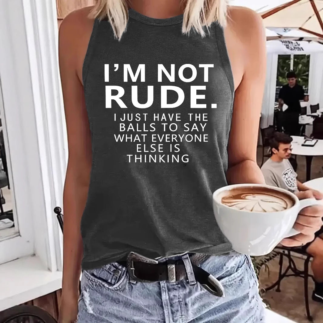 Ladies Printed Slogan Vest - Not Rude