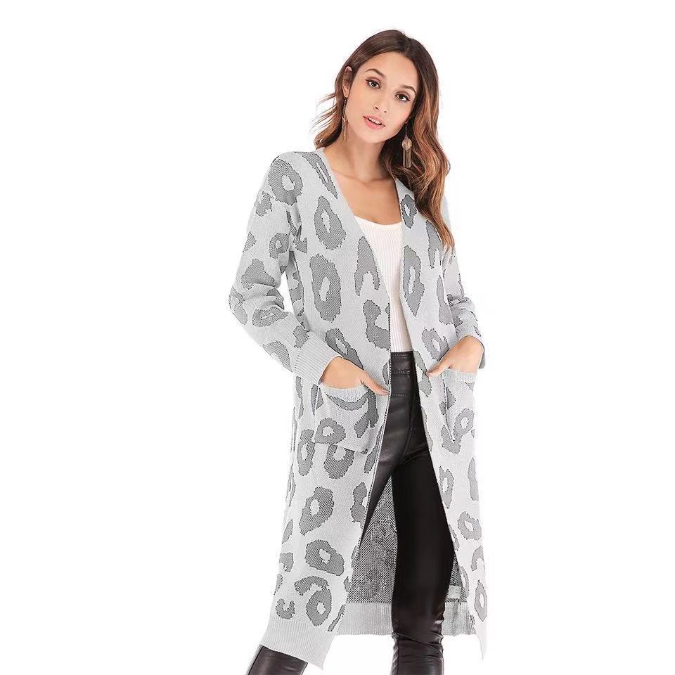 Women's Long Length Leopard Print Cardigan