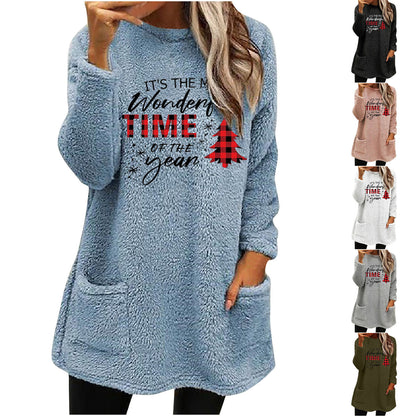 Christmas Fleece Jumper with Pockets - Wonderful Time - Various Colours