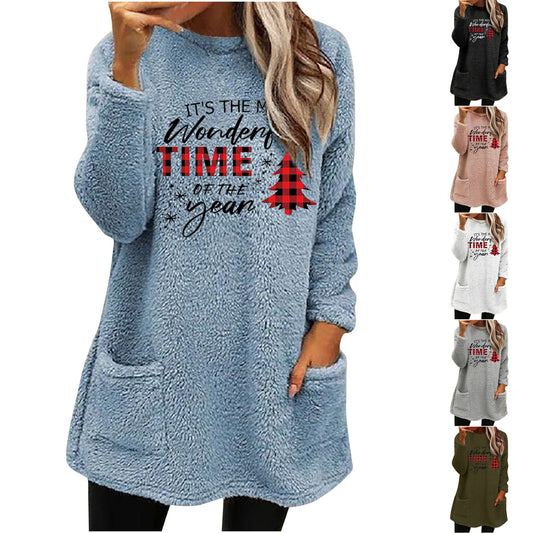 Christmas Fleece Jumper with Pockets - Wonderful Time - Various Colours