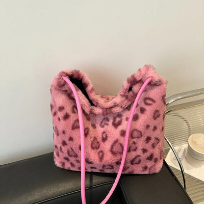 Leopard Print Furry Shoulder Bag
