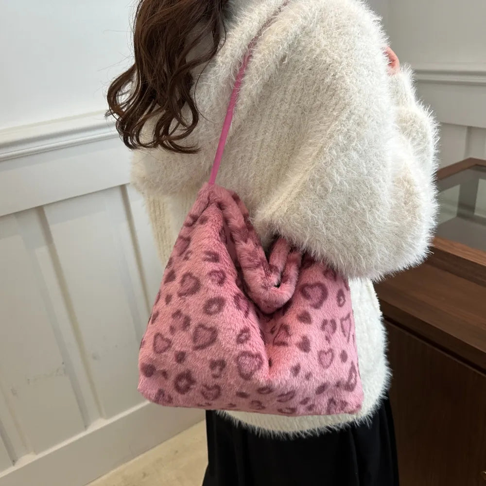 Leopard Print Furry Shoulder Bag
