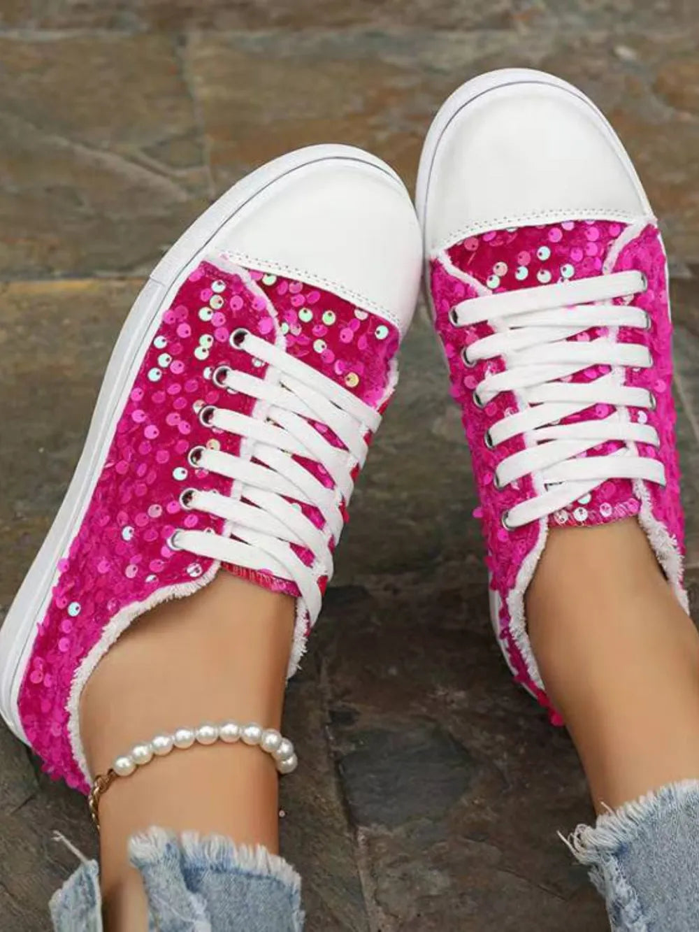 Sequin Round Toe Flat Trainer