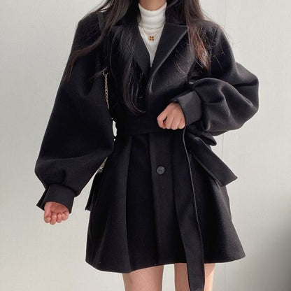 Women's Woolen Coat - Tie Belt - Various Colours