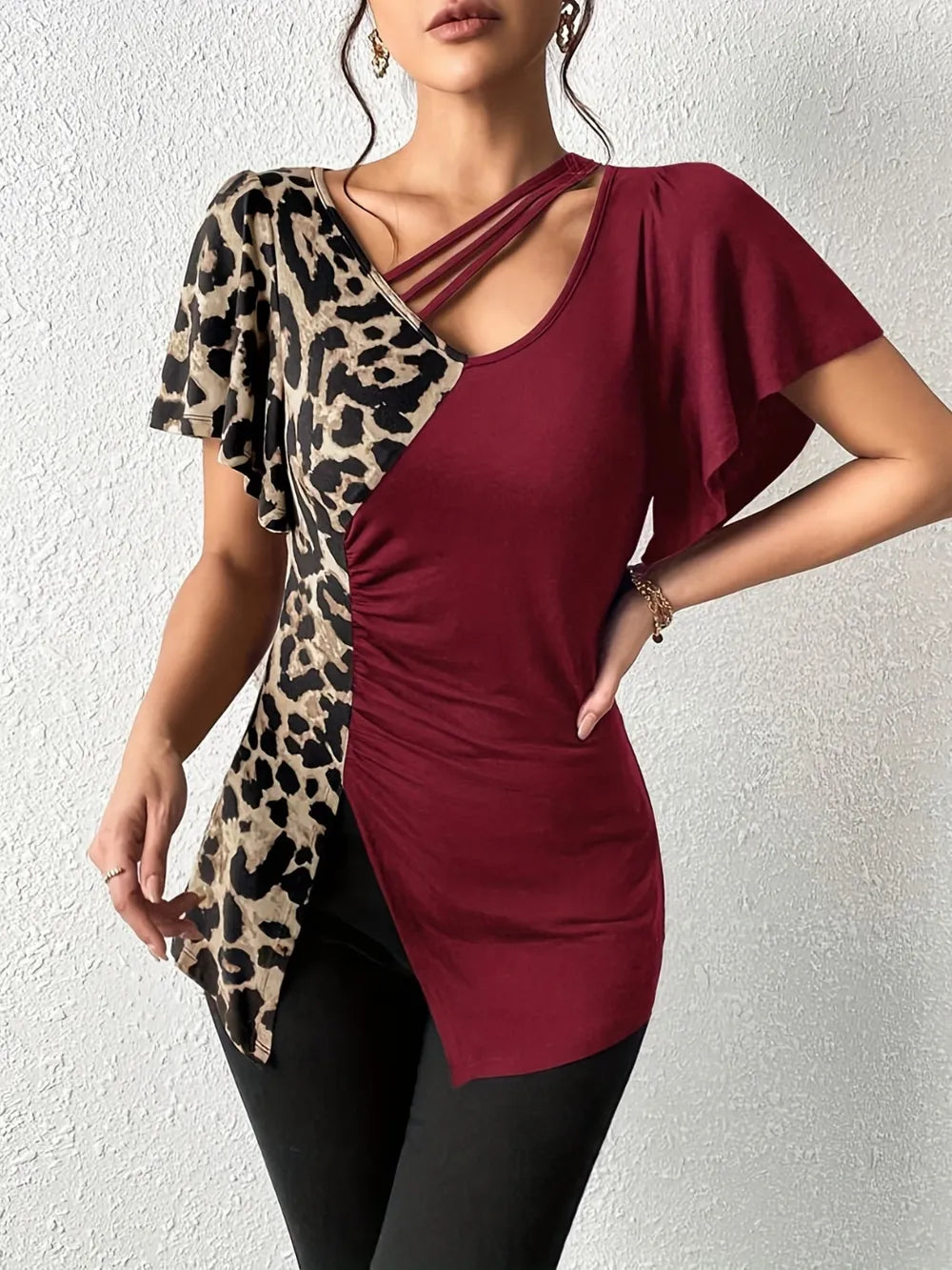 Women's Leopard Print Asymmetrical Top - Various Colours