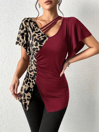 Women's Leopard Print Asymmetrical Top - Various Colours