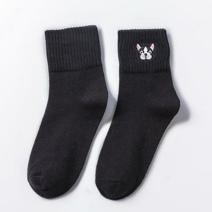 Cotton Socks Embroidery Dog