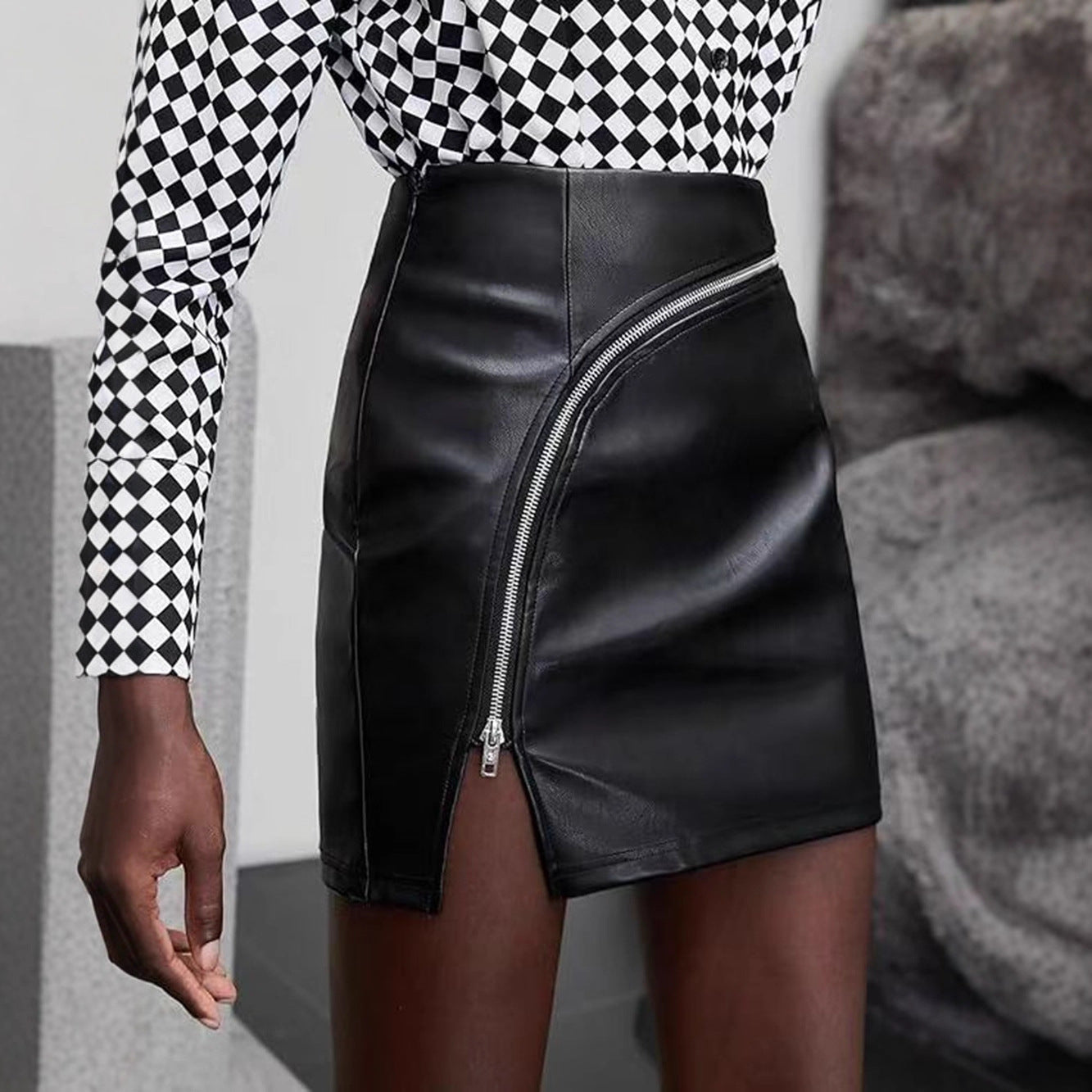 Faux Leather PU Zipper Slit Skirt - Various Colours