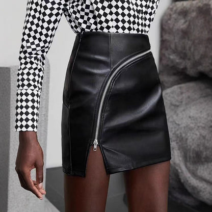 Faux Leather PU Zipper Slit Skirt - Various Colours