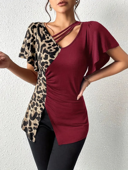 Women's Leopard Print Asymmetrical Top - Various Colours