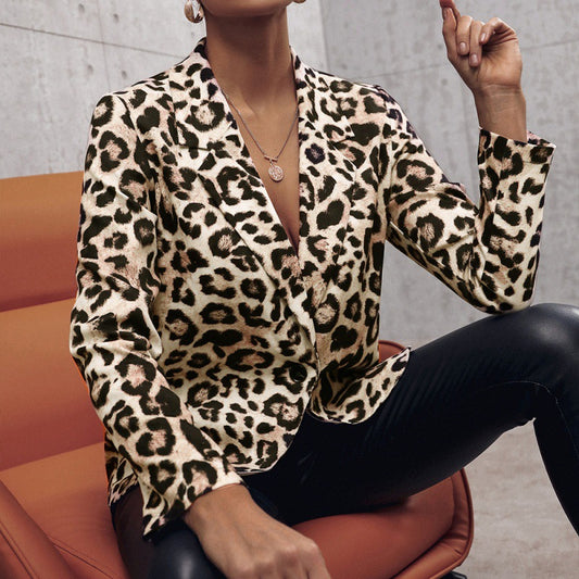 Leopard Print Single Breasted Blazer Jacket