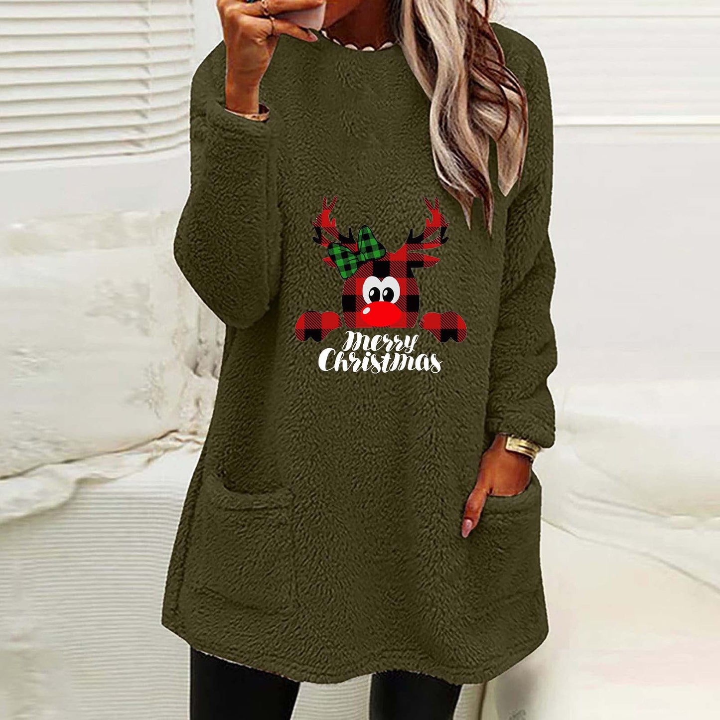 Christmas Fleece Jumper with Pockets - Christmas Deer - Various Colours