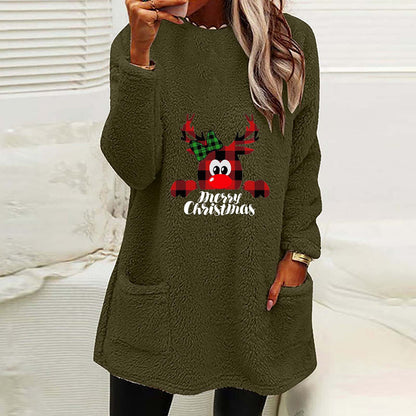 Christmas Fleece Jumper with Pockets - Christmas Deer - Various Colours