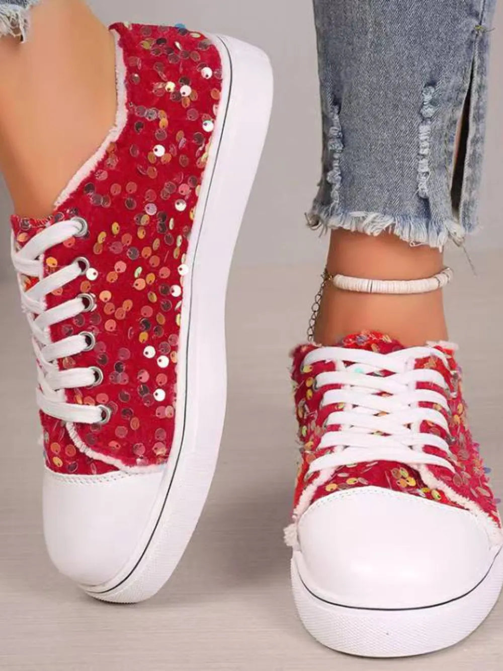 Sequin Round Toe Flat Trainer