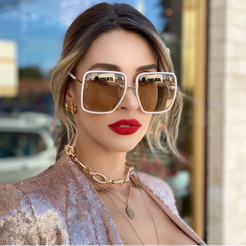 Ladies Oversized Square Narrow Frame Sunglasses - various colours