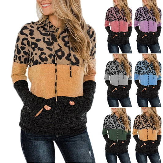 Women's Hoodie Sweatshirt - Leopard Print Detail - Various Colours