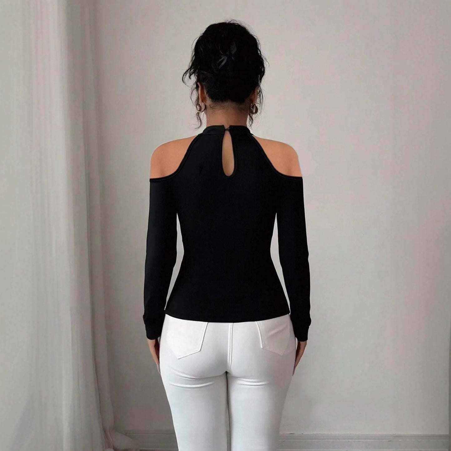Women's Long Sleeve Top with Choker Neck Detail