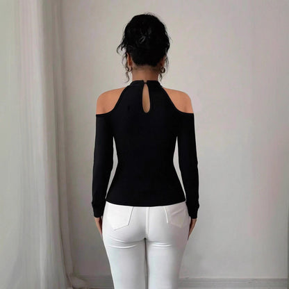 Women's Long Sleeve Top with Choker Neck Detail