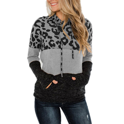 Women's Hoodie Sweatshirt - Leopard Print Detail - Various Colours