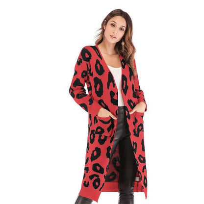 Women's Long Length Leopard Print Cardigan