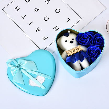 Valentines Day Gift Box with Bear and Soap Flower