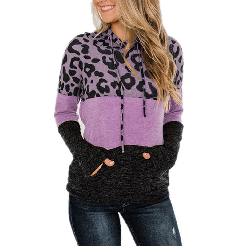 Women's Hoodie Sweatshirt - Leopard Print Detail - Various Colours