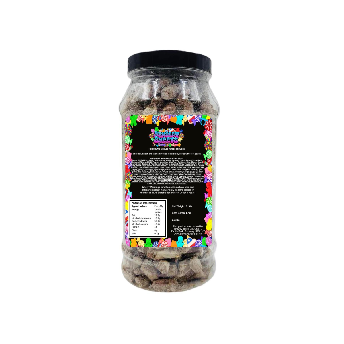 Toffee Crumble Flavour Choc Nibbles Retro Sweets Gift Jar - 610g