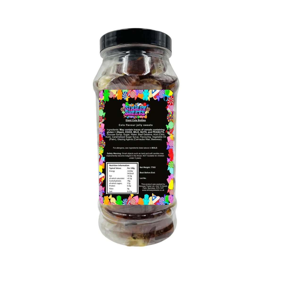 Giant Cola Bottles Retro Sweets Cola Flavoured Gummy Sweets Gift Jar - 770g