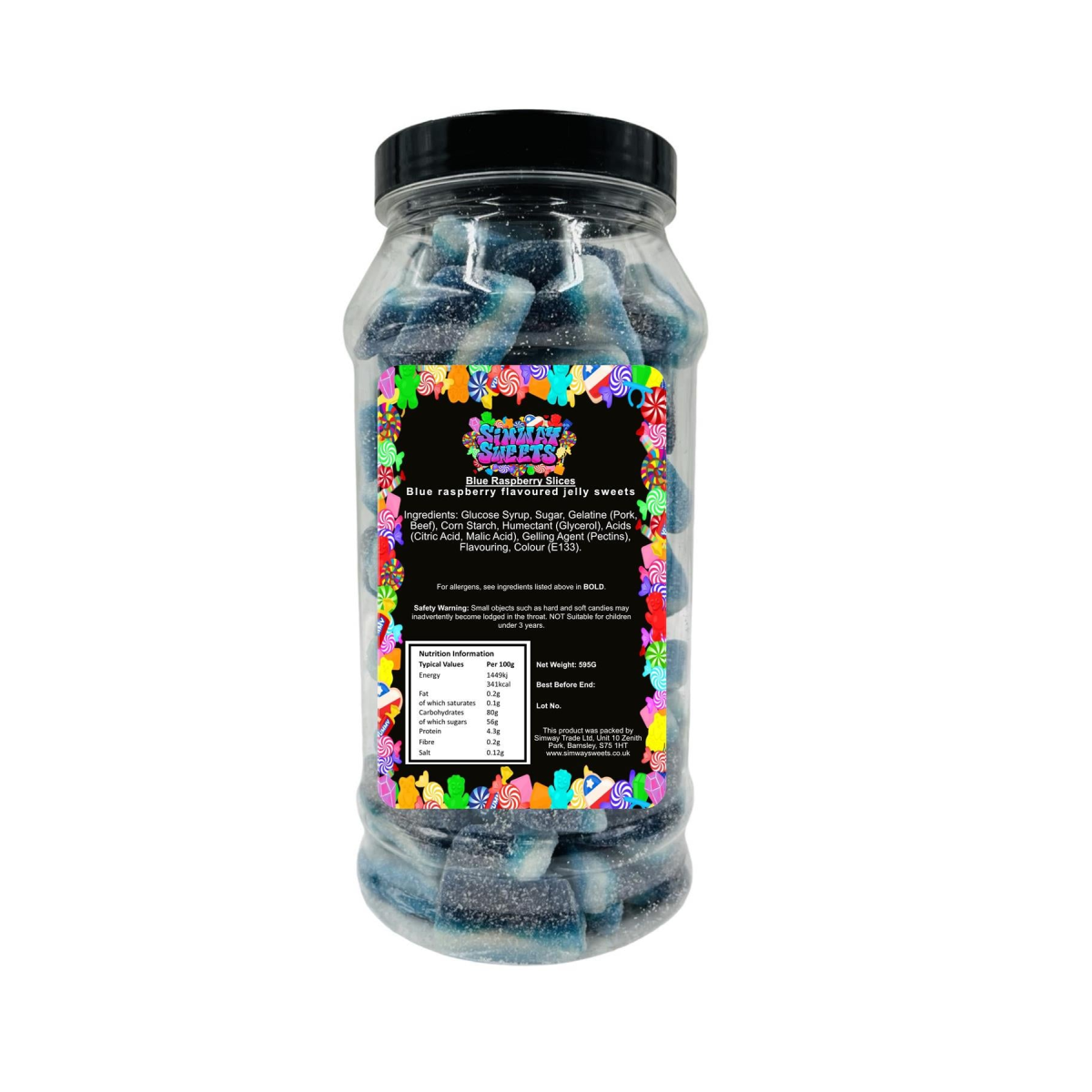 Fizzy Blue Raspberry Slices Fizzies Retro Sweets Gift Jar - 595g