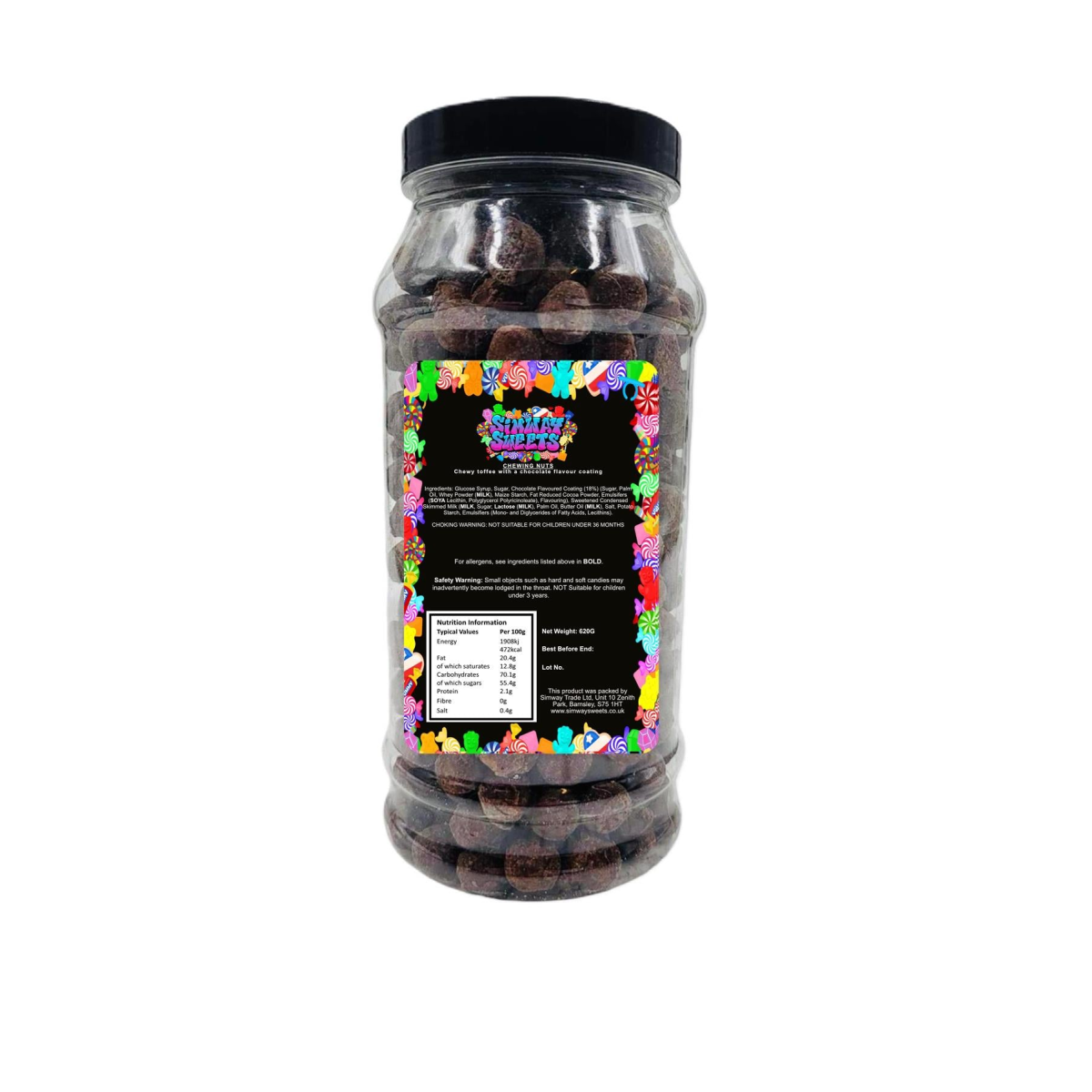 Chewing Nuts Retro Sweets Gift Jar Chewy Chocolate Toffee Pieces - 620g
