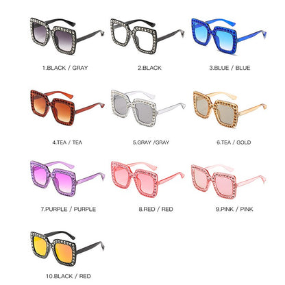 Ladies Vintage Oversized Square Rhinestone Sunglasses - various colours