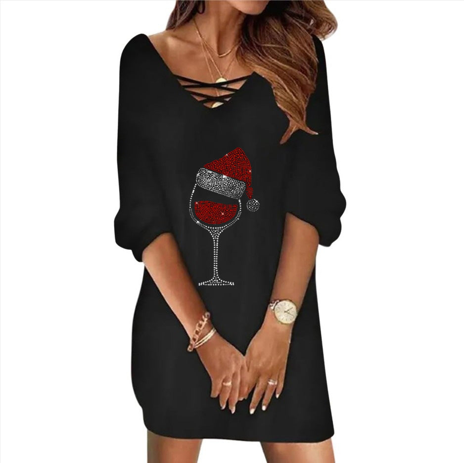 Christmas Dress - Sequin Wine Glass
