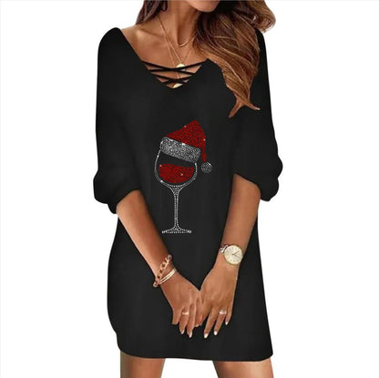 Christmas Dress - Sequin Wine Glass