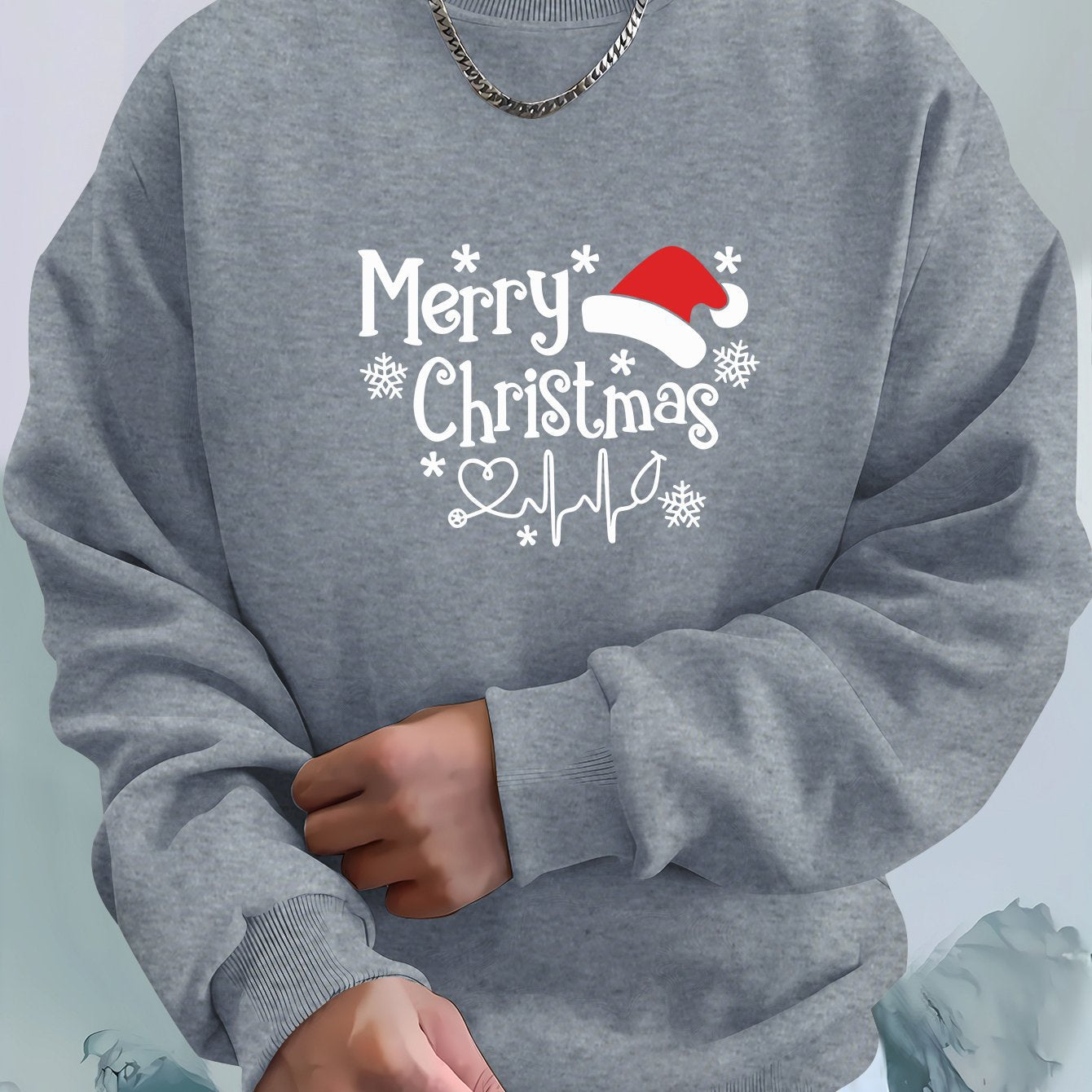 Men's Christmas Sweatshirt - Merry Christmas Hat