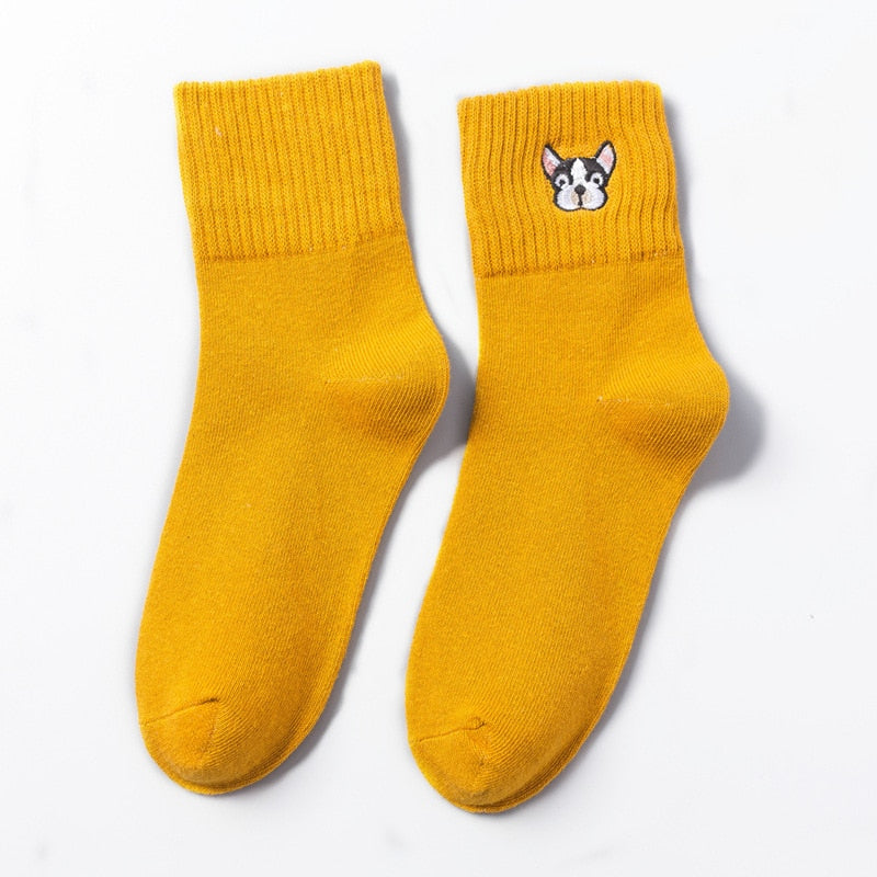 Cotton Socks Embroidery Dog