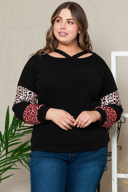 Leopard Print Strappy Neck Top - Plus Size