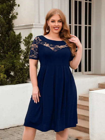 Women's Dress - Ruched Round Neck - Plus Size - Various Colours