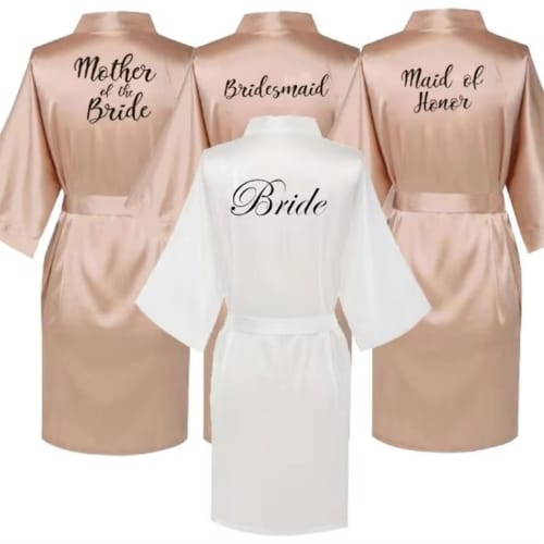 Beige Satin Robe Hen, Bride, Hen Party, Sister, Squad, Mother, Bridesmaid -