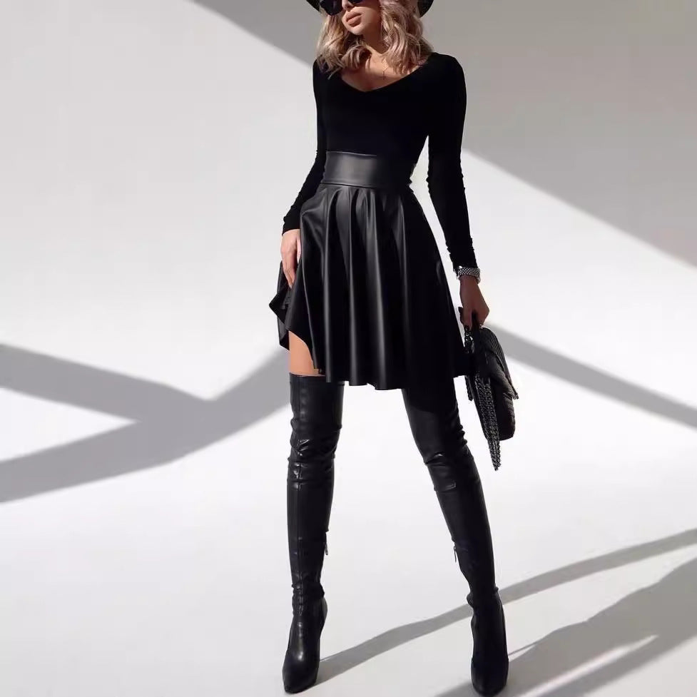 Faux Leather PU High Waisted Umbrella Skirt - Various Colours