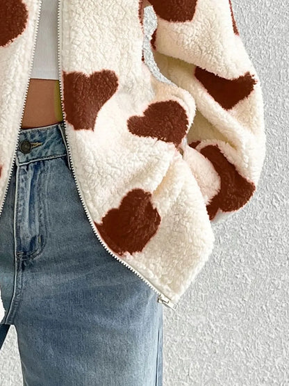 Valentines Inspired Fleece Jacket - Heart Print