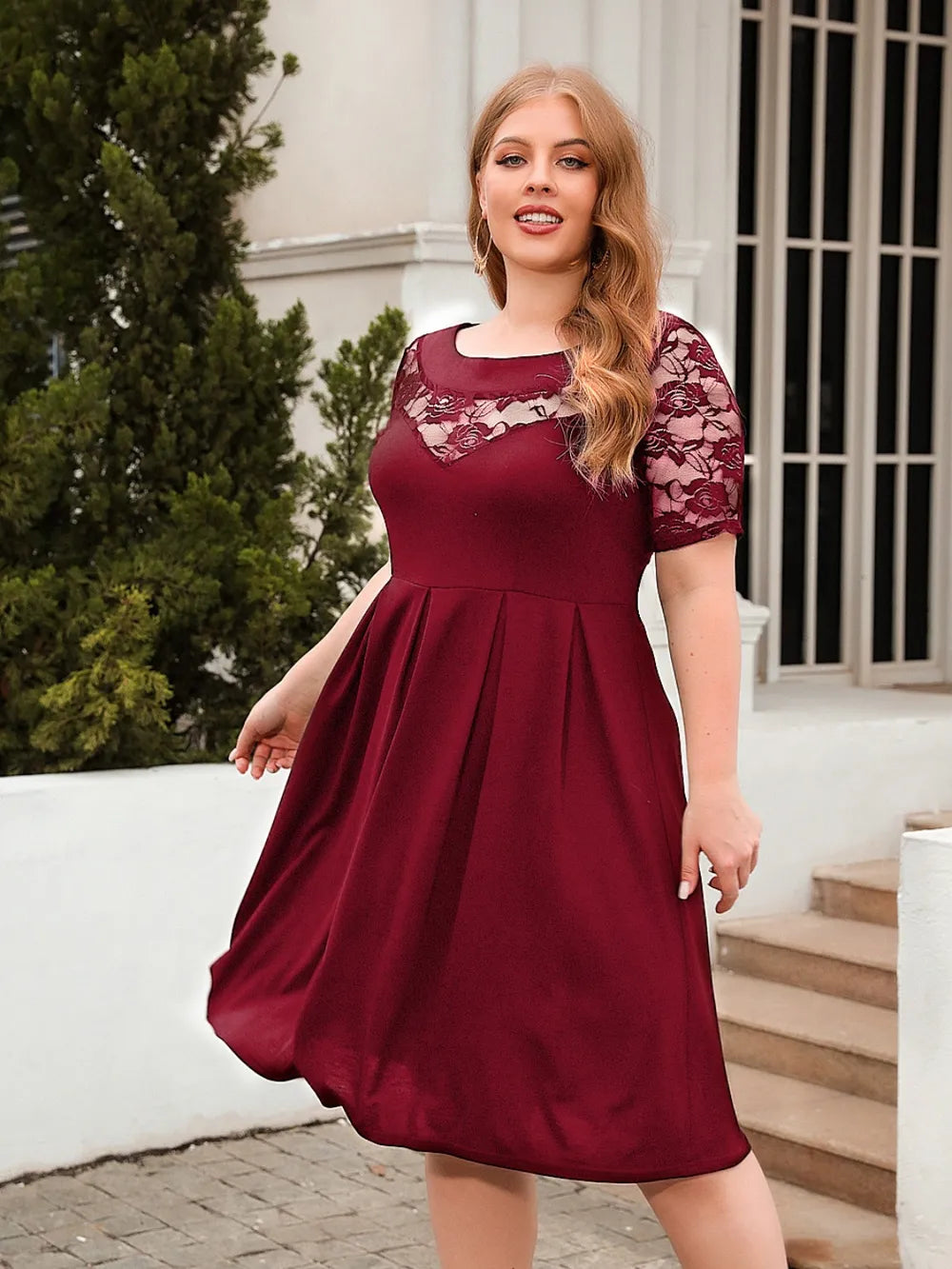 Women's Dress - Ruched Round Neck - Plus Size - Various Colours