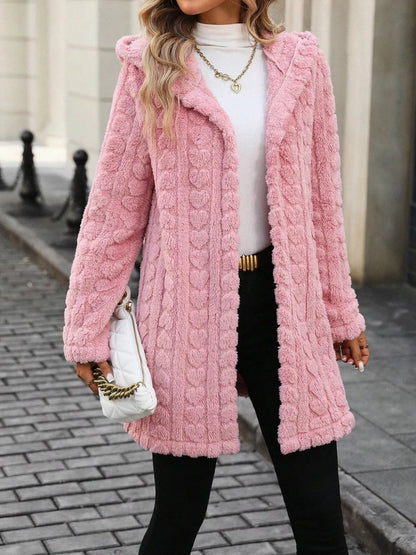 Valentines Inspired Fluffy Jacket - Heart Print