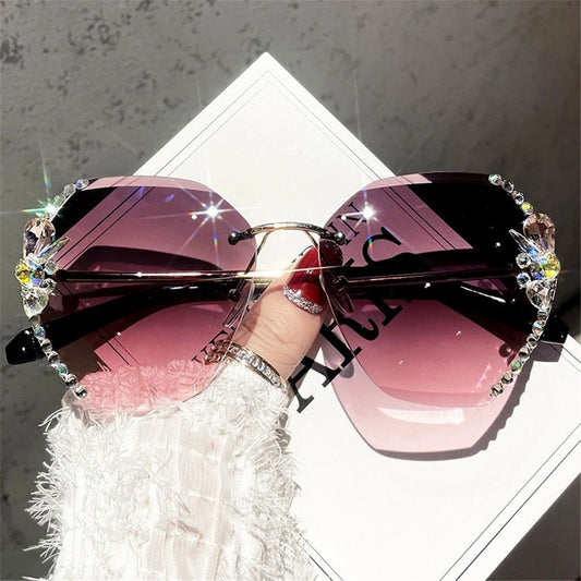 Ladies Vintage Rimless Rhinestone Sunglasses - UV400 - various colours