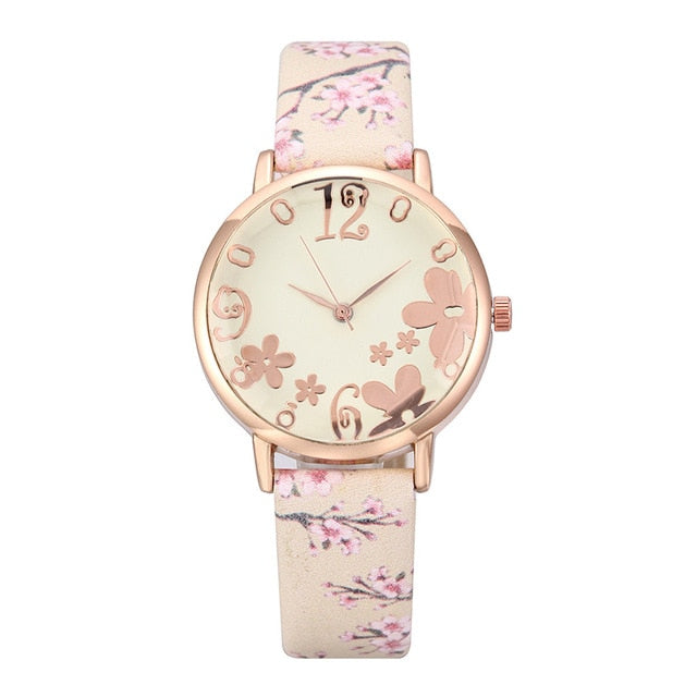 Ladies Quartz Wrist Watch Flower Design